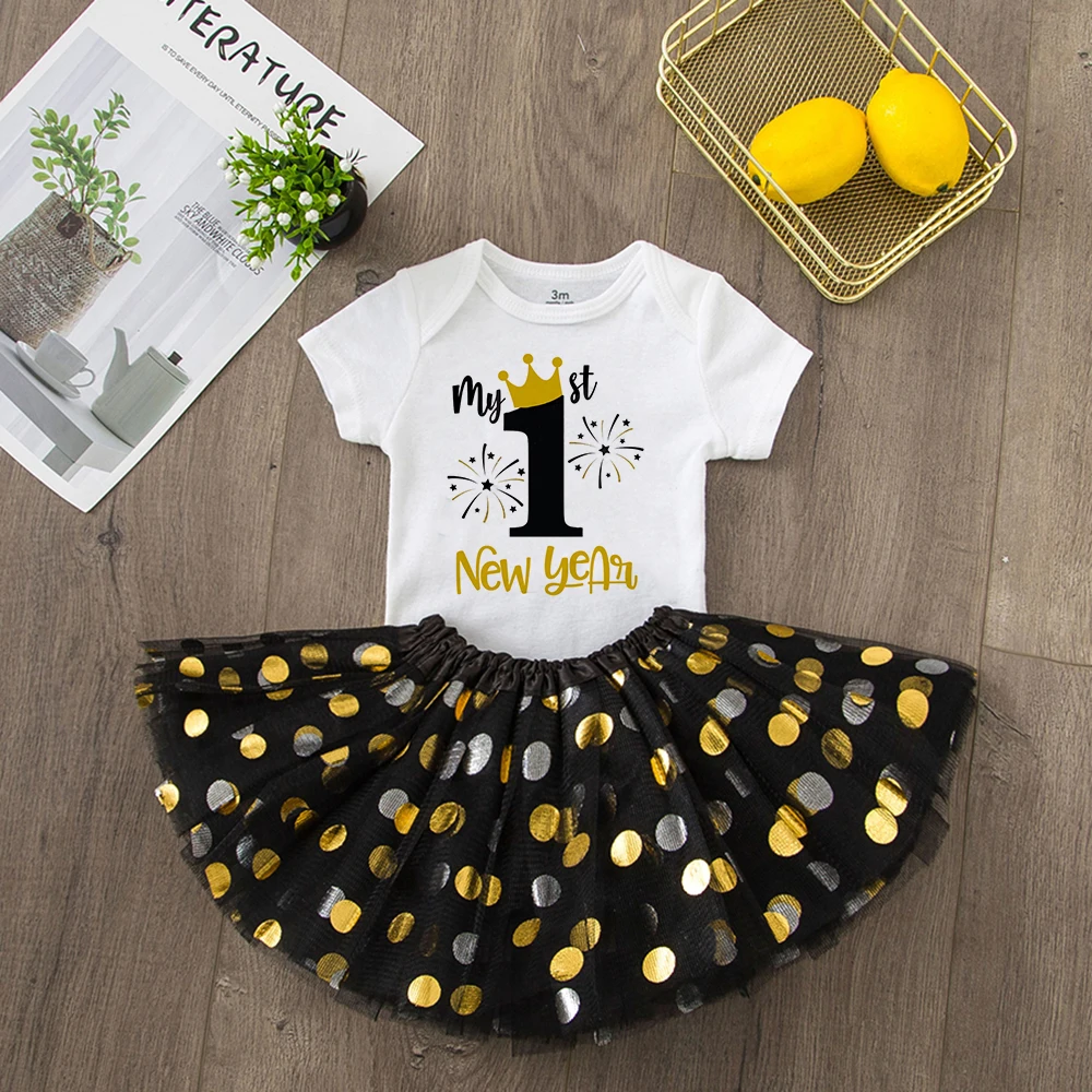 My First New Year Newborn Girl Cake Dresses Short Sleeve Romper Fashion Bodysuit Baby Girl Outfit Clothes New Year Holiday Gift