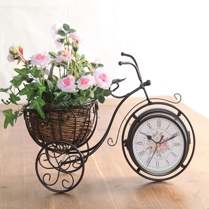 

Fashion creative large iron art bicycle seat clock modern quartz clock rural double-sided mute living room clock LB33008