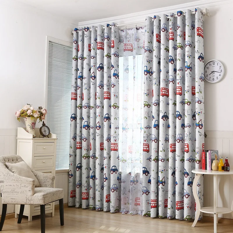 Modern Cartoon Car Semi-Blackout Bedroom Curtain Drapes Window Treatments Sheer Curtains For Children Room Living Room WP146#30