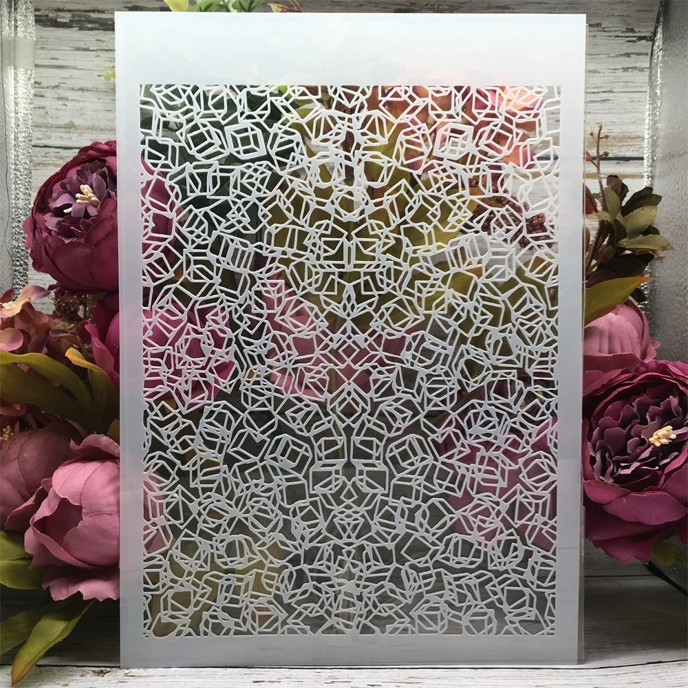 A4 29cm Hollow 3D Cube DIY Layering Stencils Wall Painting Scrapbook Coloring Embossing Album Decorative Template