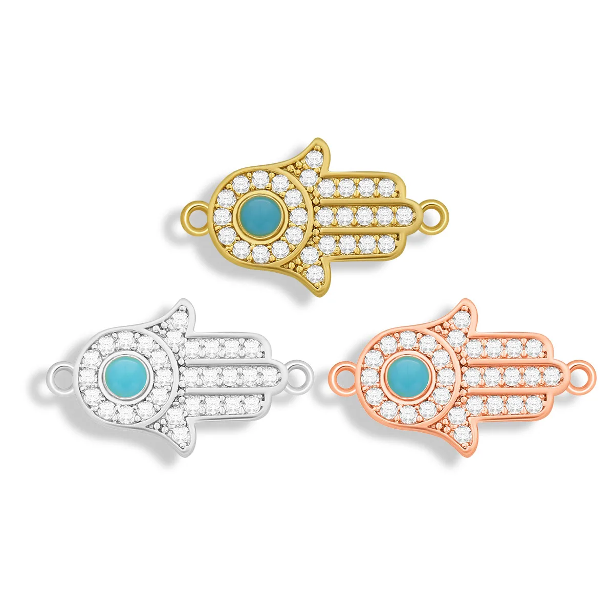 Zirconia Gold-plated Blue Evil Eye Charm  Fatima Hand Hamsa Pendant For Necklace Bracelet Earring DIY Jewelry Making Accessories
