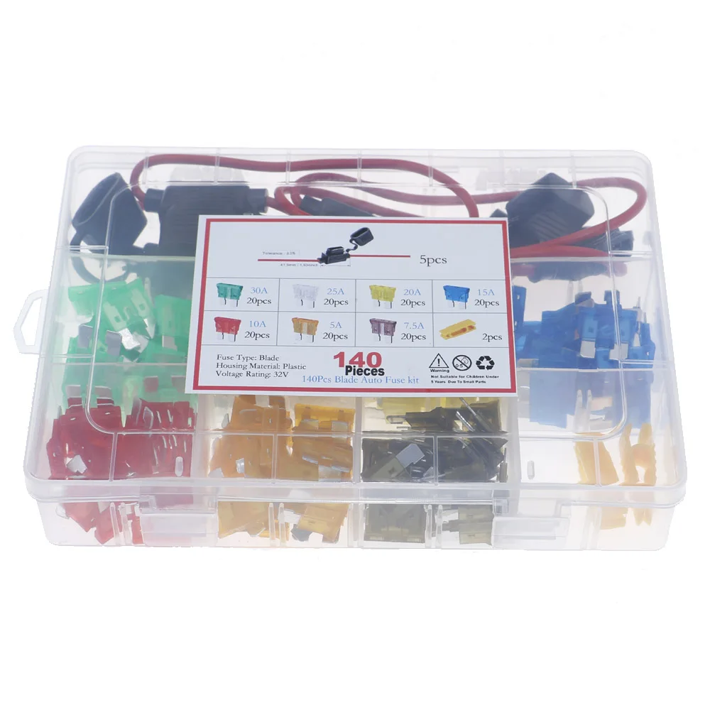 

140pcs standard blade fuses TAP ATM APM blade fuse car, boat, truck replacement fuse holder kit set 5/7.5/10/15/20/25/30 Amp