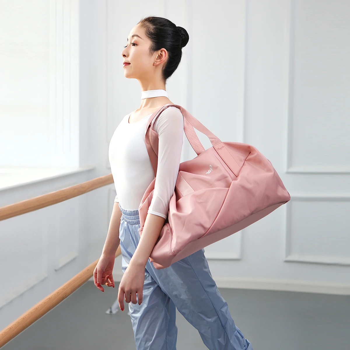 Bolso de baile para mujer, bolsa deportiva de viaje para exteriores, impermeable, de nailon, para entrenamiento físico, gimnasio, color rosa