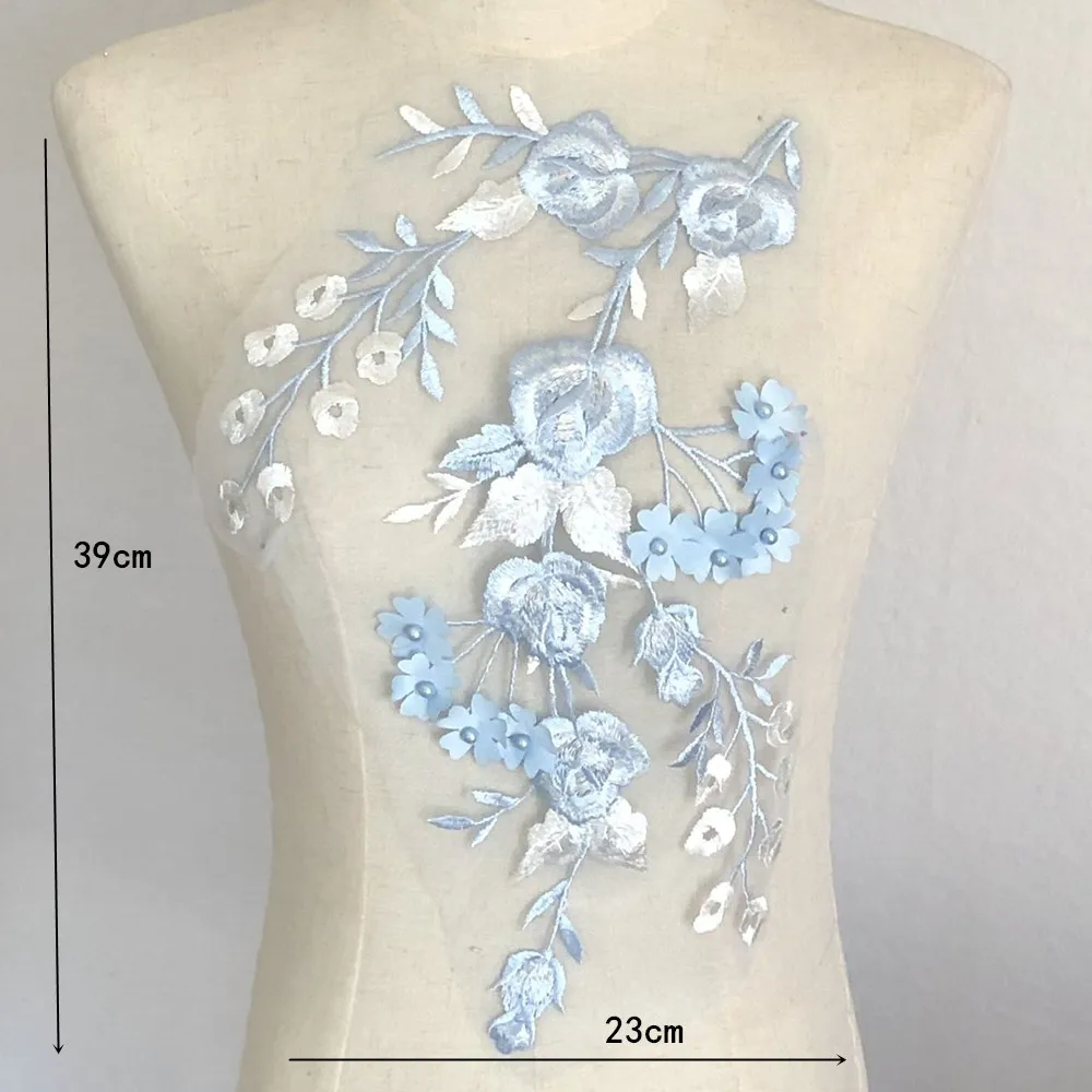 1 piece DIY lace craft Flower net gauze embroidery cloth with beaded lace patch dress decoration accessories