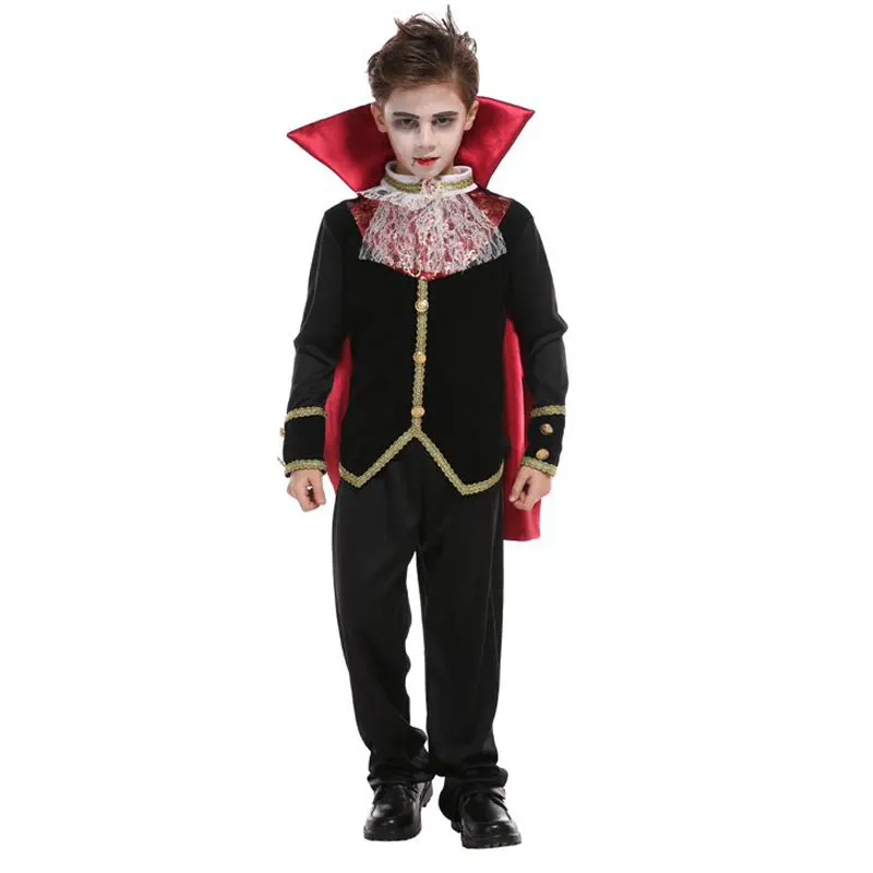 Kostum Anak Laki-laki Vampir Drakula Anak Laki-laki Gotik Menakutkan Halloween Purim Karnaval Bermain Peran Pesta Mengerikan Berdandan Modern