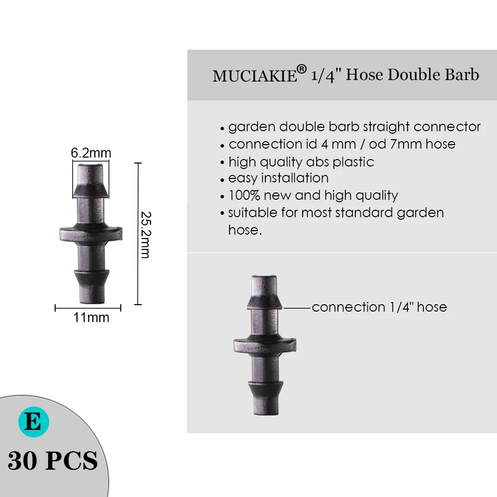 MUCIAKIE zraszacz nawadniania 1/4 Cal Barb Tee pojedyncze podwójne Barb kolczasty wody złącza rurowe dla 4/7mm wąż ogród montażu