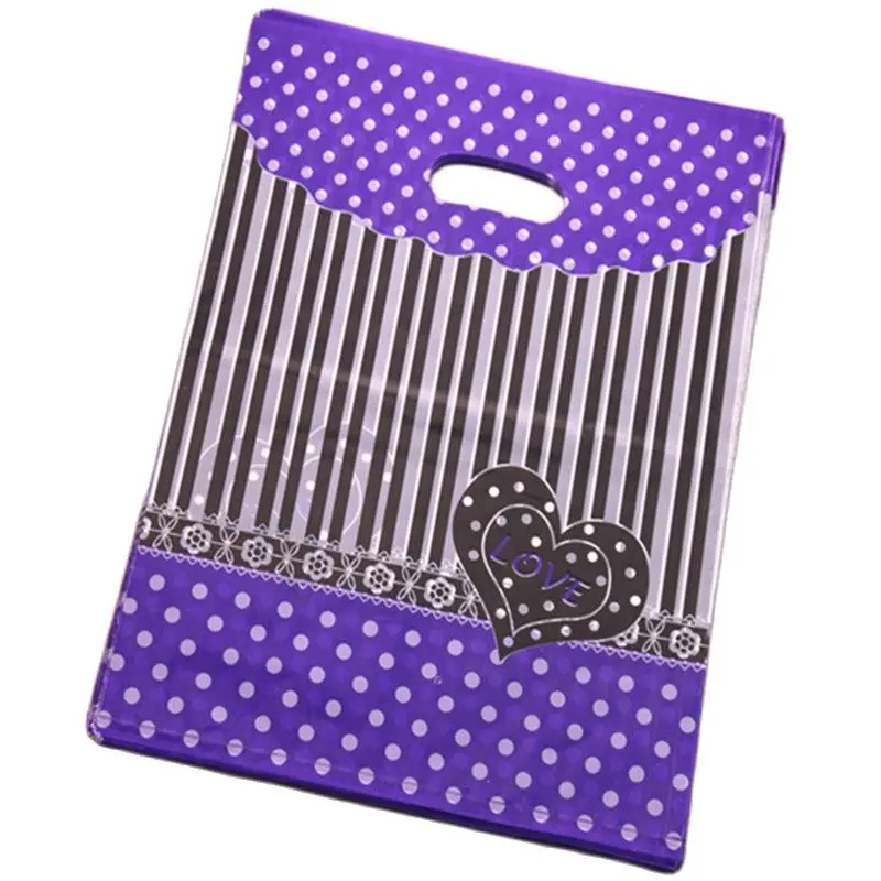 

New Design Wholesale 100pcs/lot 30*40cm Luxury Purple Shopping Bags With Love Heart Plastic Clothing Packaging Bags