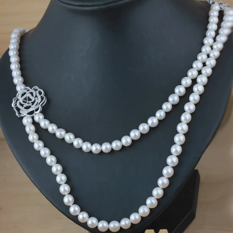 Natural Freshwater Pearl Sweater Chain Camellia Double Pearl Long Necklace Premium Dress Accessories