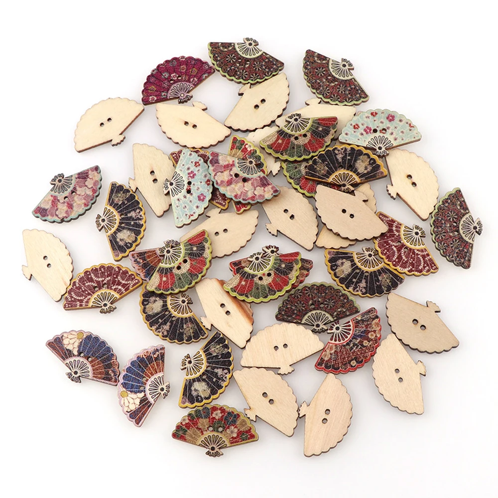 50/100pcs Vintage Series Wooden Buttons Flatback Multi Pattern Buttons for DIY Clothing Handmade Sewing Scrapbook Craft Supplies