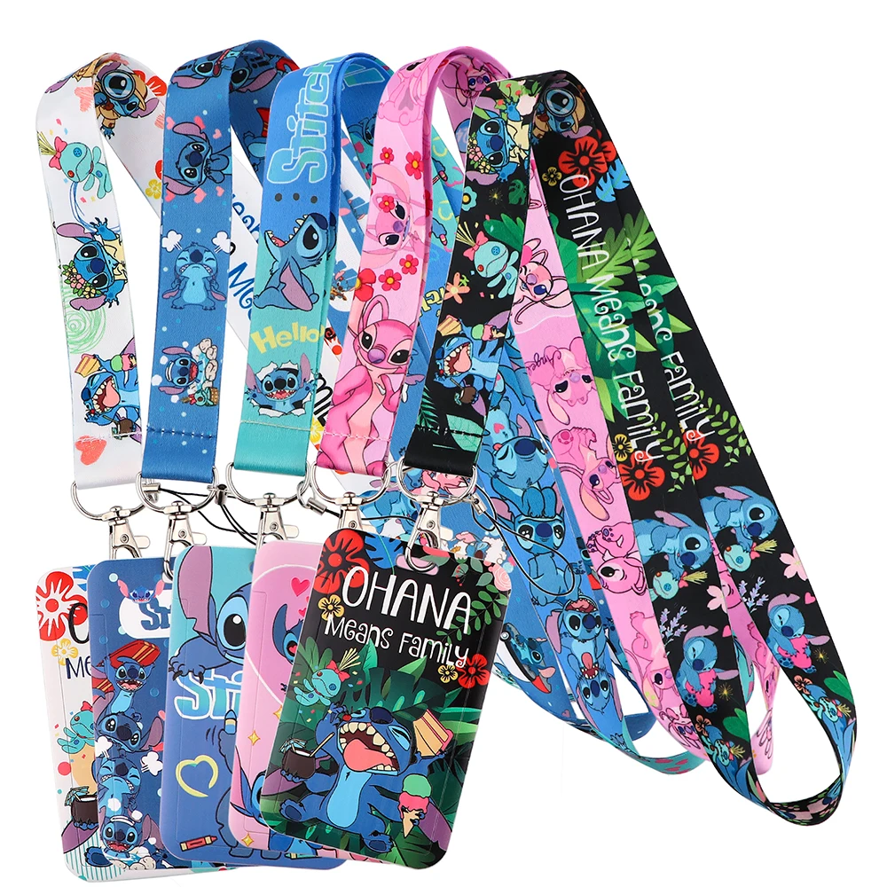 LT36 스티치 외계인 귀여운 키 매는 밧줄 자동차 키 체인 맞춤형 ID 카드 커버 패스 체육관 휴대 전화 키 링 배지 홀더 쥬얼리