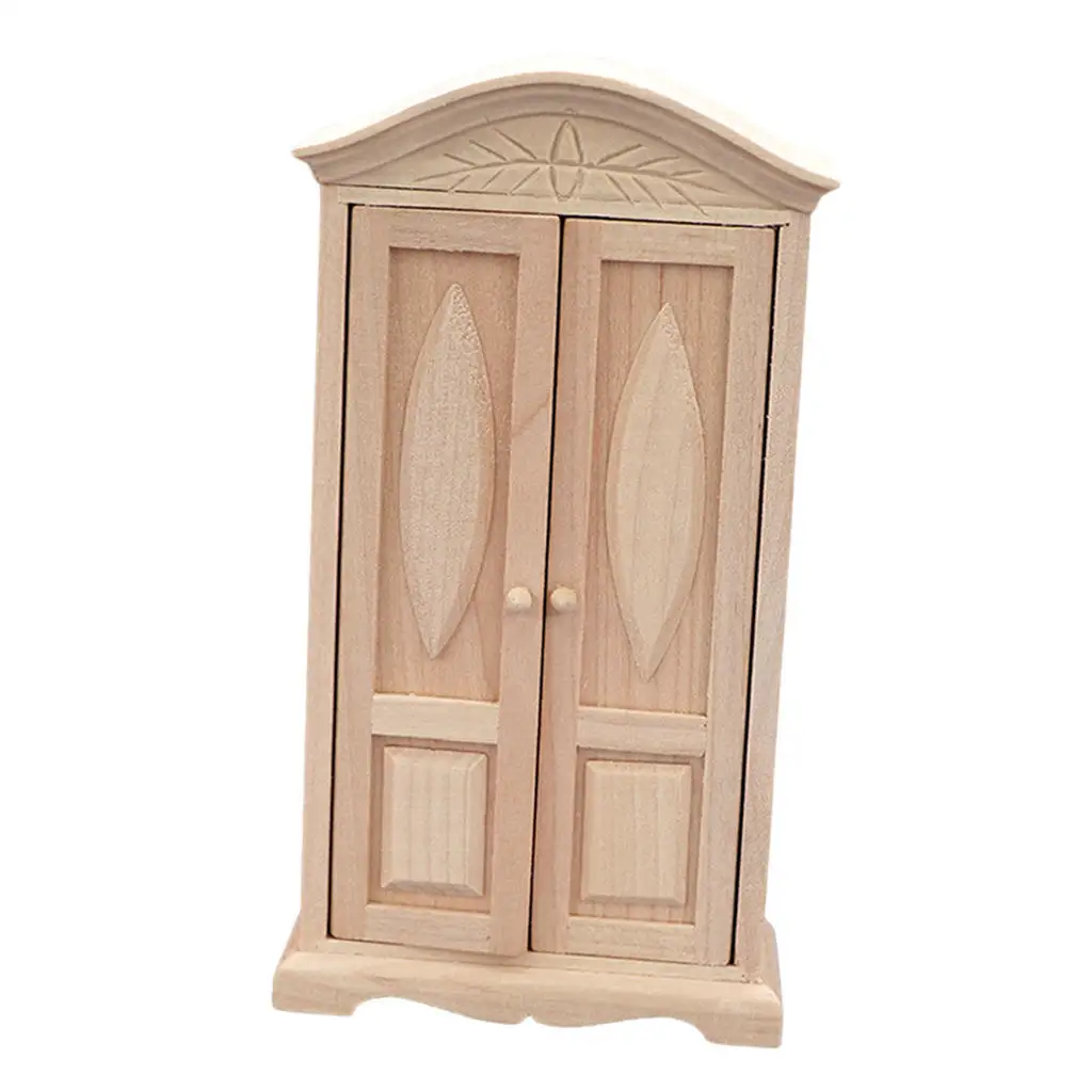 Mini maison de poupée en bois 1/12, accessoires de meubles, garde-robe, décoration de maison de poupée, bricolage, Double porte, cadeaux pour enfants, jouet pour filles