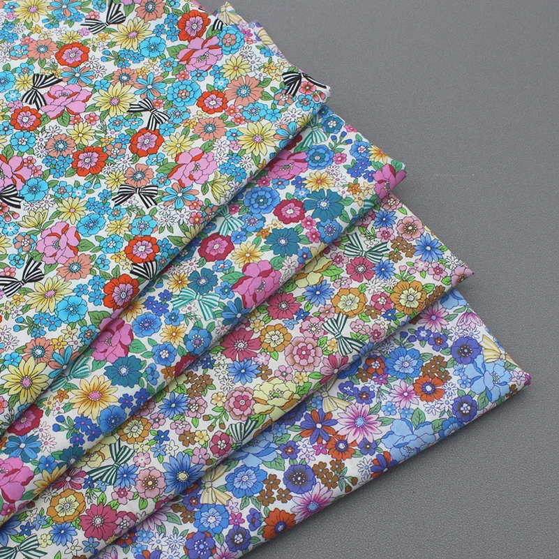 Summer Thin Poplin Soft Cotton Flowers Printed Muslin Fabrics For Sewing Dress Clothes Quilt Textile Needlework Handicraft Per H