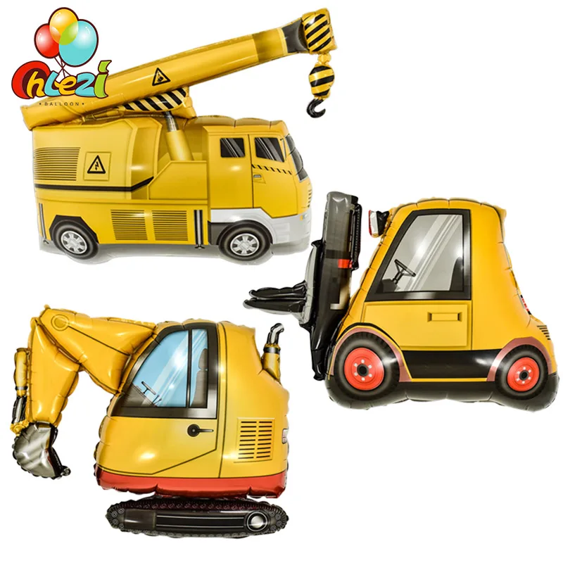 2pcs Excavator Crane Forklift Foil Balloons Engineering Vehicle Truck Ballons Boy Birthday Party Decoration Baby Shower Toys