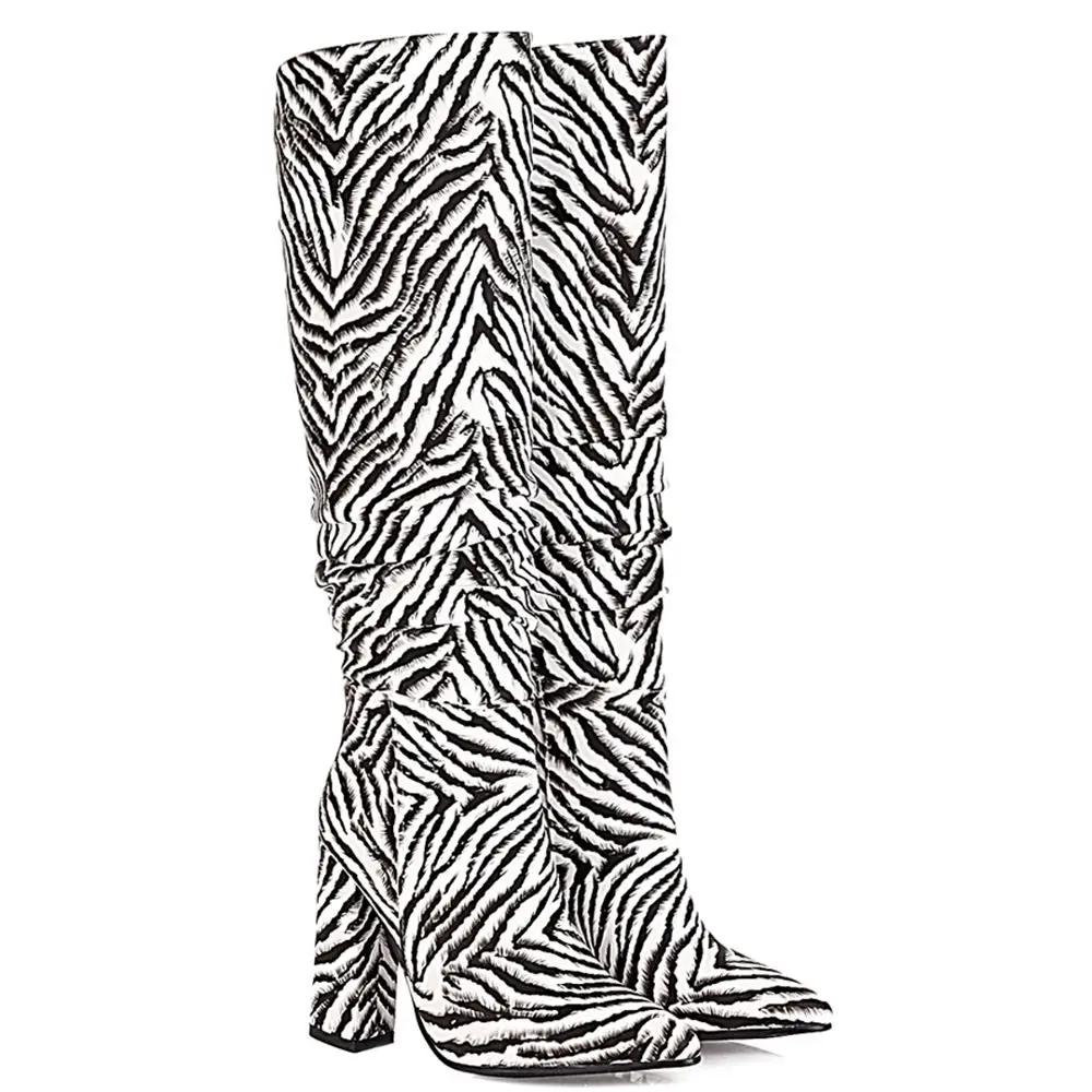 Super High Thick Heel Pointed Toe Pleated Knee-Length Boots A Variety Of Colors Trendy Personality Fashionable High Tube Boots