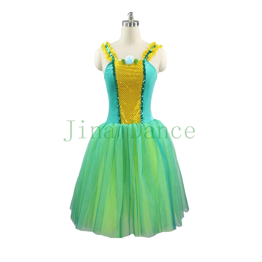 Verdancy green romantic ballet costume Lyrical stage dance wear light green ballet skirt green yellow performance costume baby