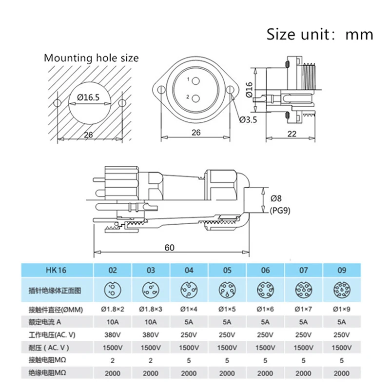 SP16 IP68 Waterproof Aviation Plug Connector 2 3 4 5 7 9 pin Flange Cable Connectors Plug And Socket Connector