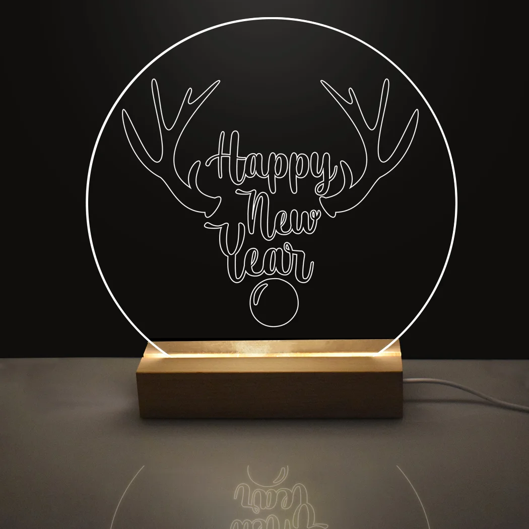 Placa acrílica de Feliz Navidad, accesorio de joyería con grabado láser, USB, LED, Base nocturna, lámpara de mesa 3d de alce para regalo de Navidad