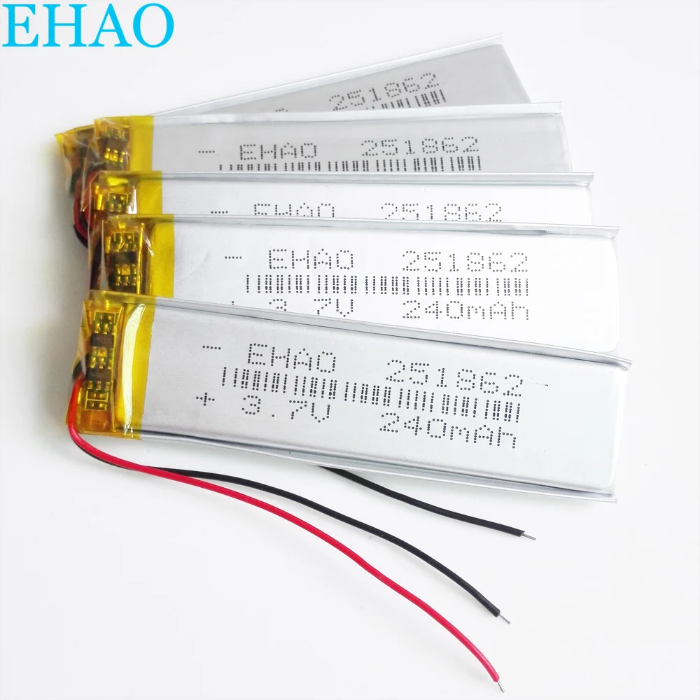 

5 x pcs 3.7V 240mAh Lithium Polymer LiPo Rechargeable Battery 251862 For Mp3 GPS Bluetooth Headphone Recorder Led Light Watch