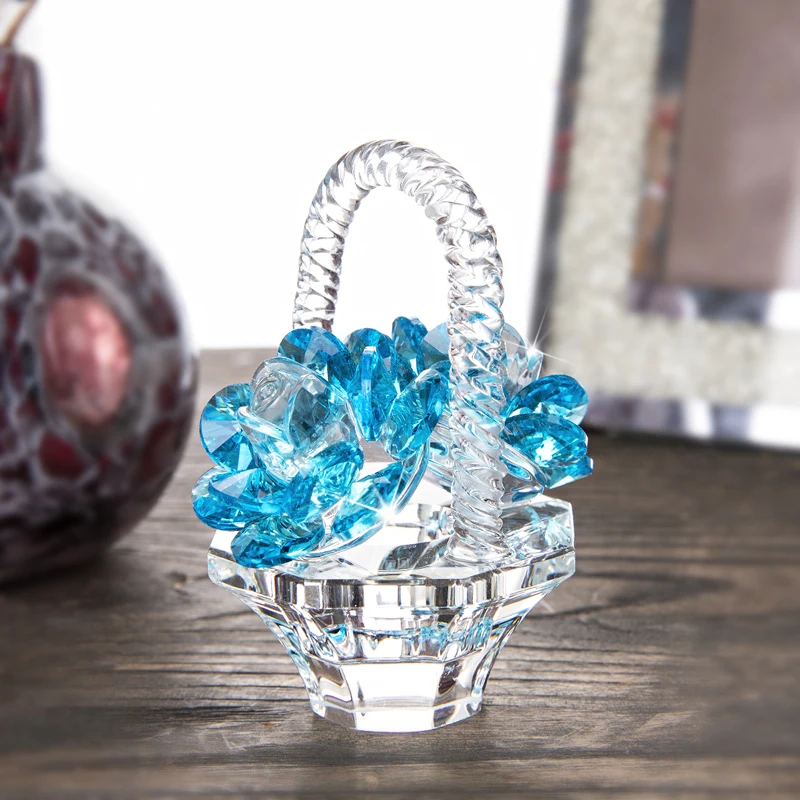 

H&D Spring Bouquet Crystal Glass Flowers Blue Rose Figurine Dreams Ornament Paperweight Collectible Wedding Favor Home Decor