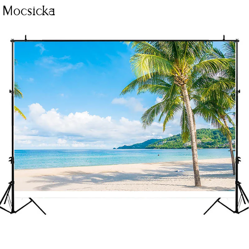 Mocsicka Summer Beach Holiday Photography Backdrops Palm Trees Sea And Blue Sky Adult Portrait Hawaiian Background Photo Studio