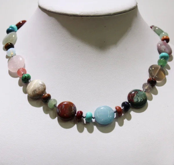 Natural Crystal Agates Malachite Tiger Eye Stone Round Beads for DIYHandmade Jewelry Making Necklace Retro Style 18 Inches