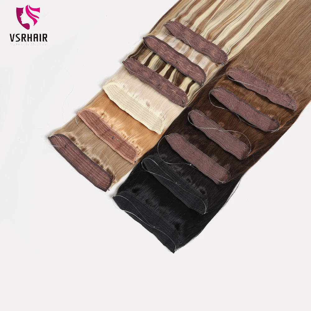 VSR  60cm 65cm 100g 150g 200g 260g Clip-in One Piece 100% Human Hair Fish Line Invisible Wire Hair Extensions