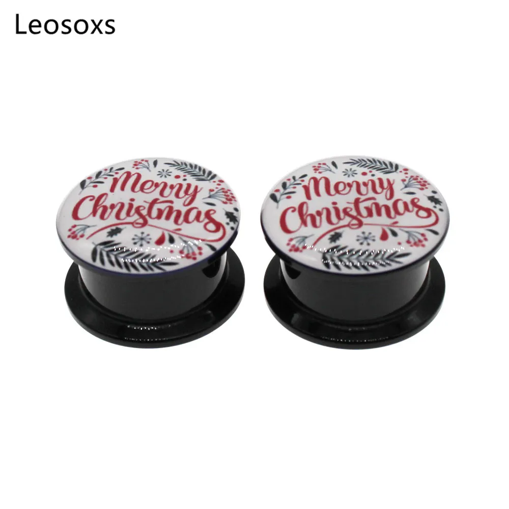 Leosoxs 2pcs Hot Sale Acrylic Red Letter Ear Expander Double Horn Ear Expander 4mm-25mm Human Body Piercing Jewelry