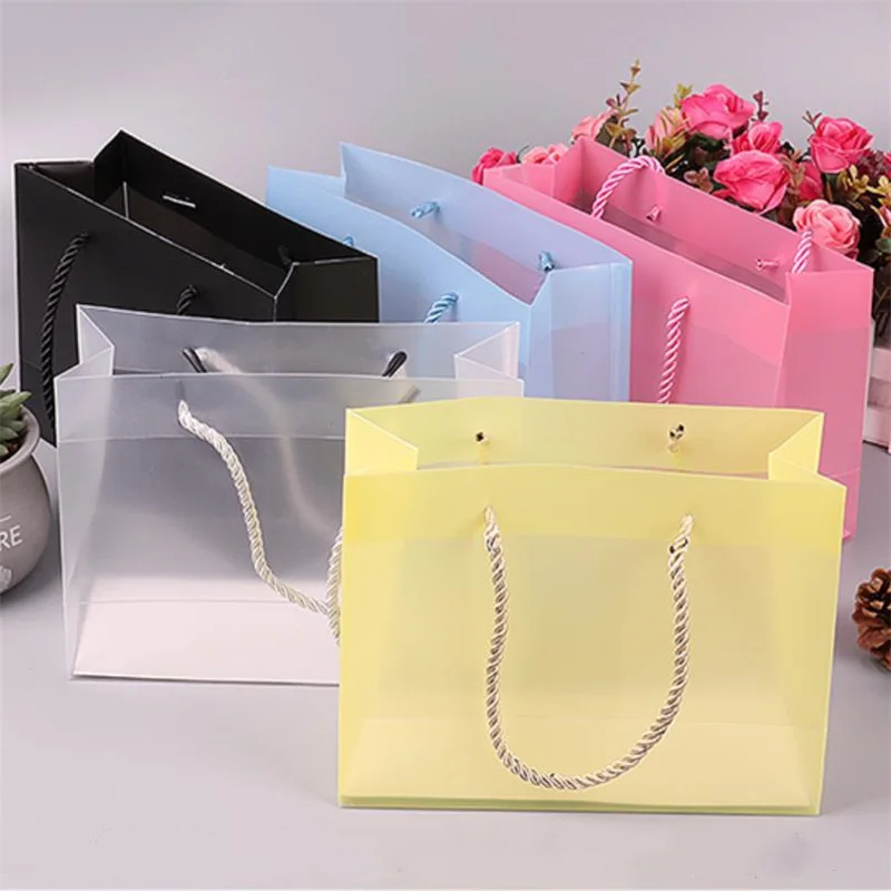 Plastic Gift Bag with Handle, Frosted Transparent PP Bags, Wedding Shopping, Clothes Packaging, PVC Bag with Handle,10Pcs