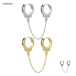 Kikichicc 925 Sterling Silver 8.5mm Handcuff Hoops Double Huggies Cuffs Chain Women CZ Zircon Earring Rock Punk Girl Jewelry