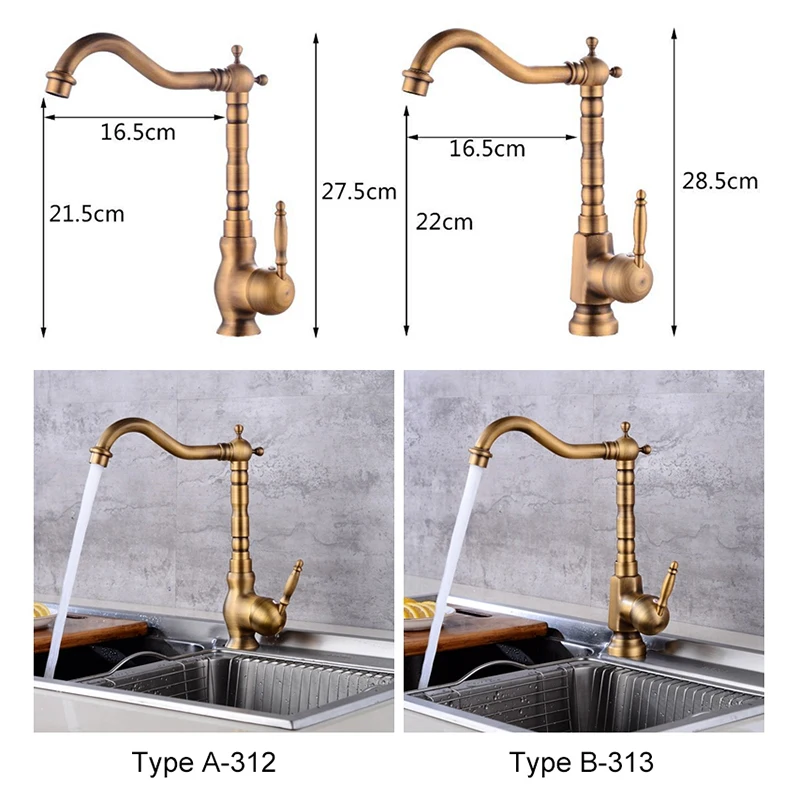 Kitchen Faucet  Hot Cold Water Mixer Crane Antique Bronze 360° Rotated Deck Mounted Faucets ELK312