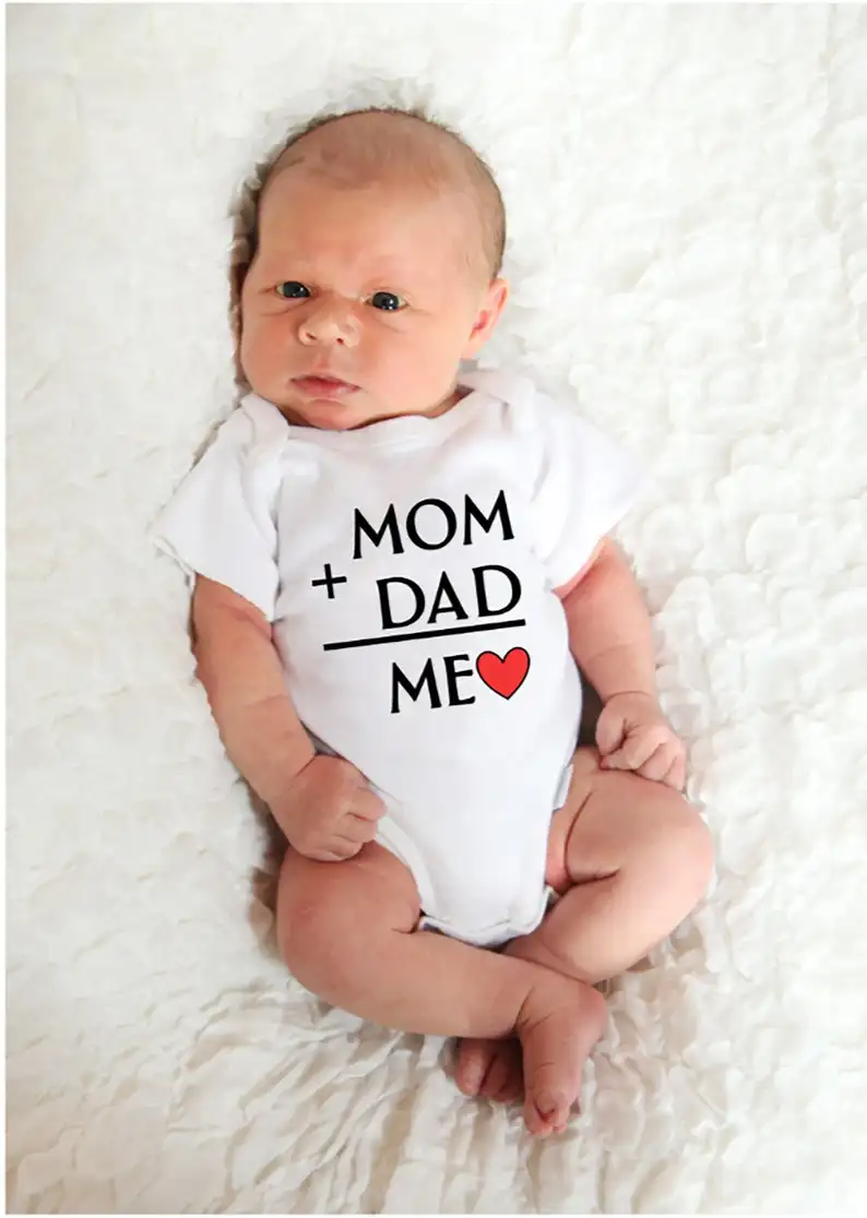 Mom + Dad = Me  Baby Bodysuit Newborn Baby Clohting Funny Letter Rompa Boys Girls Casual Jumpsuit Outfit Clothes 0-24 Months