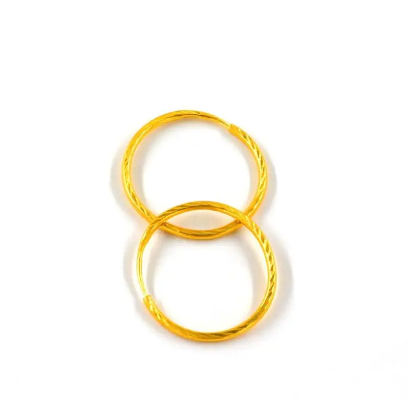 New Solid Pure 24Kt Yellow Gold Earrings Women Laser Figure  Hoop  Earrings 1.2-1.5g  12mmn