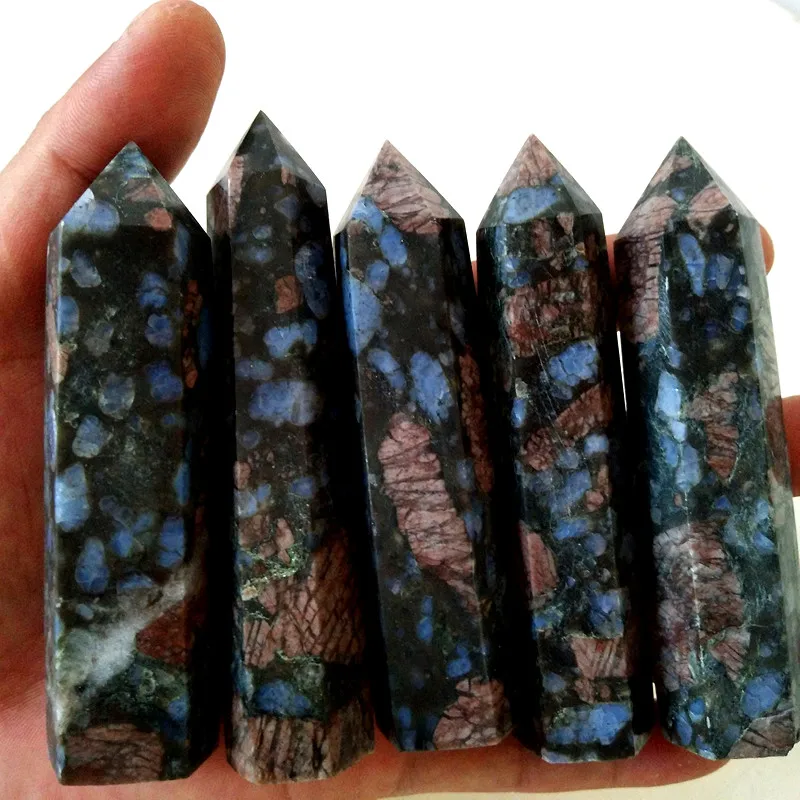 90mm Natural Glaucophane wand crystal point chakra healing stone tower six prism obelisk