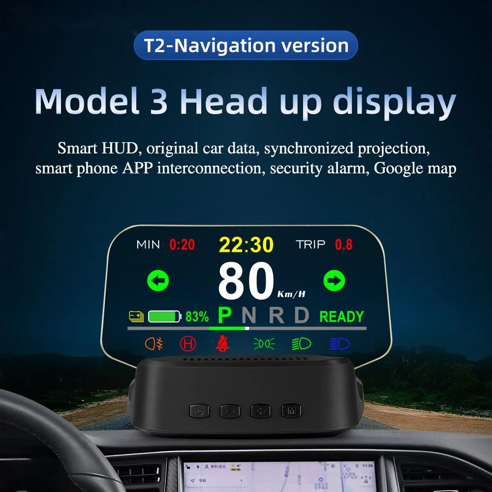 T2 HUD Tesla model3 Head Up Display Mirror navigation Diagnostic tools Indicator light Clock Vehicle speed Fog light 2021