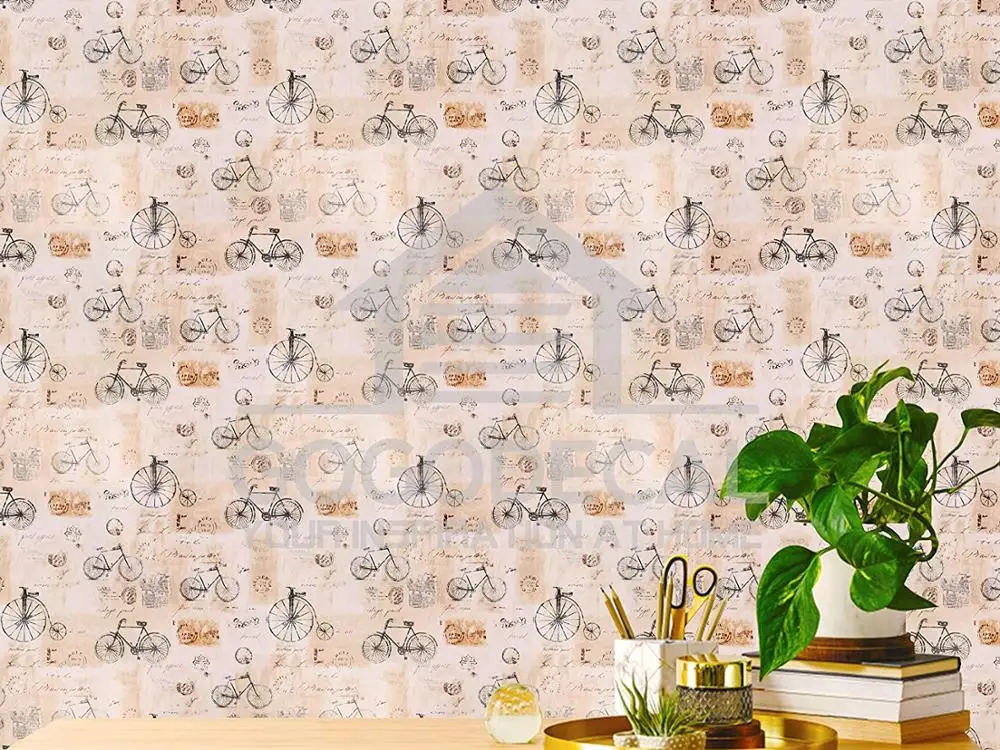 Haohome Vintage Fiets Schil En Stok Behang Gebruik Als Backsplash Plank Papier Verwijderbare Zelfklevende Contact Papier