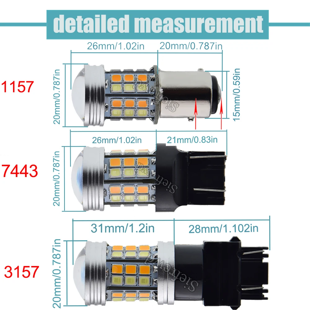 2 X Dual Color Switchback Car LED 1157 BAY15D 7443 W21/5W 3157 P27/7W White/Amber Auto DRL Driving Turn Signal Bulb Lamp 12V DC