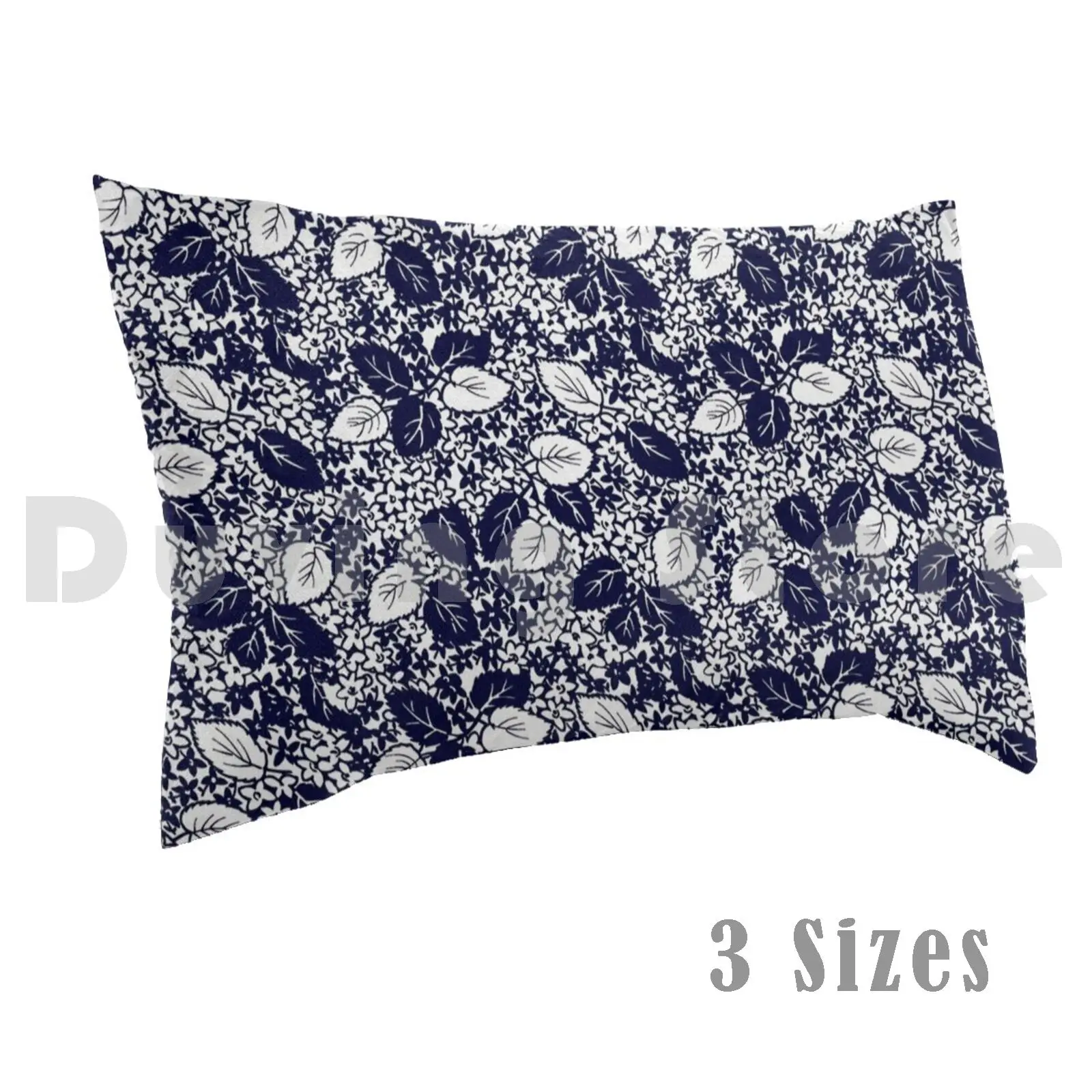 Midnight Blue Small Leaves Tiny Flowers Pillow Case Printed 50x75 Black Blue Bright Classic Color Colorful