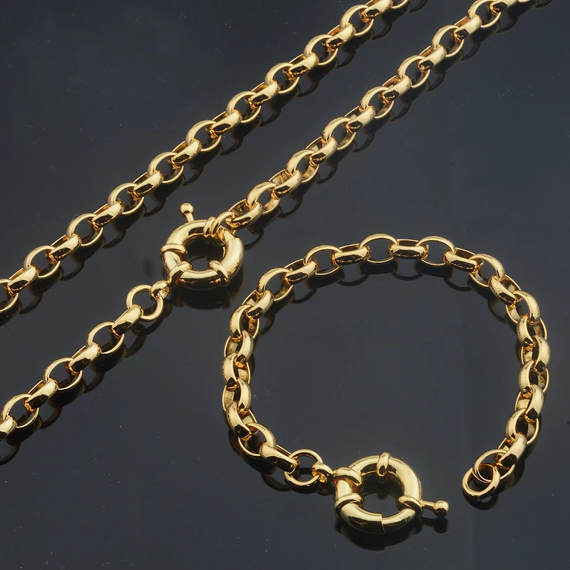 1Set  6mm Men Women Oval Rose/Yellow Gold Color Set Jewelry Necklace Bracelet Sailor Lock