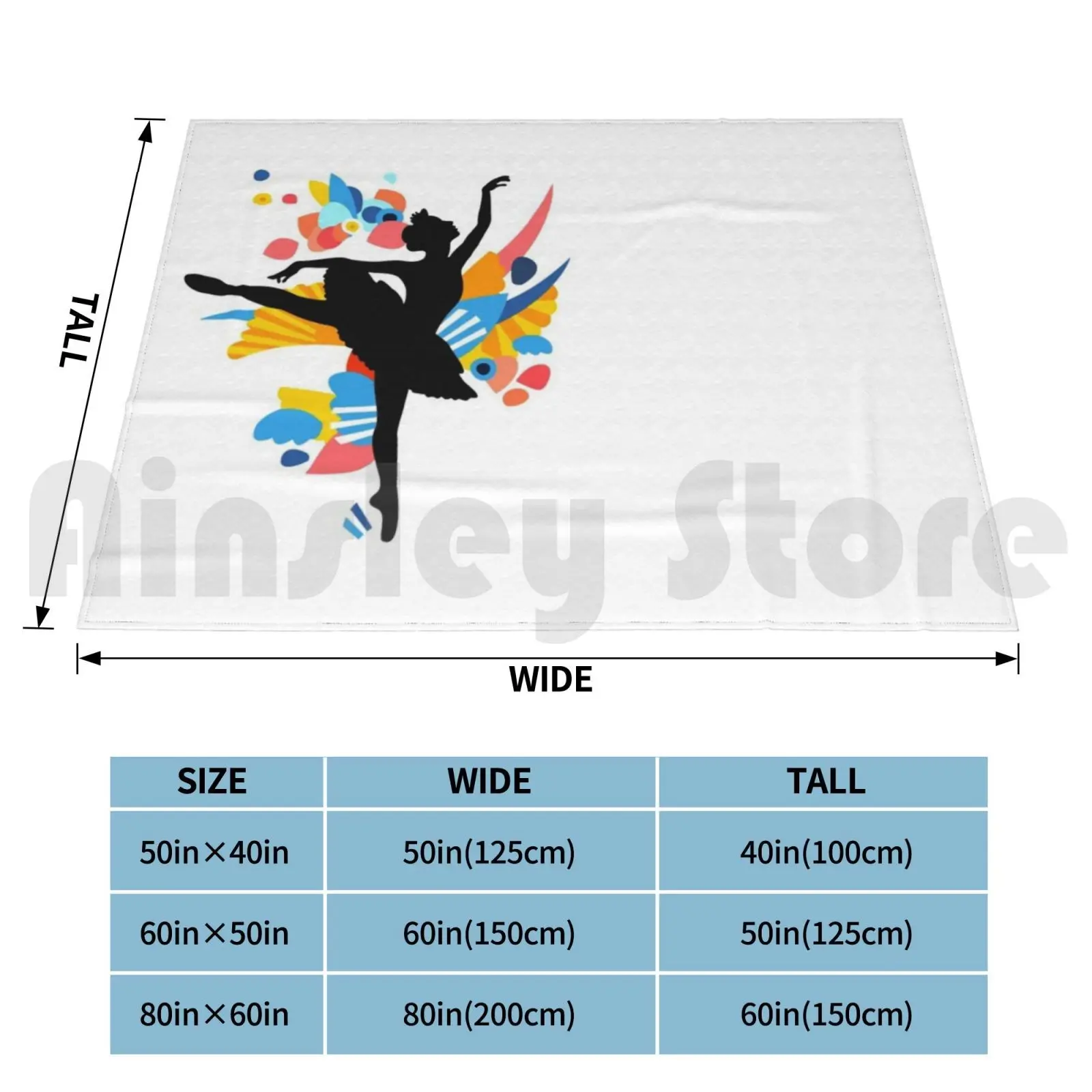 Colorful Dancing Ballerina Silhouette Blanket Fashion Custom Black White Brushes Abstract Party Rainbow