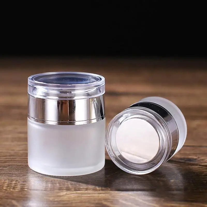 Bocaux Cosmétiques Ronds HI en Verre Givré, Bouteille de Crème pour les Mains et le Visage, avec Capuchon en Acrylique, Doublure PP, LX8690, 20/30/50g