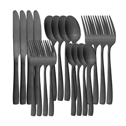 20Pcs Matte Black Cutlery Set Dinnerware Set Dinner Knife Dessert Fork Spoon Tableware Stainless Steel Flatware Kitchen For Home