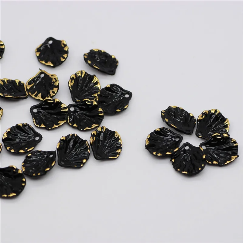 30pcs 15x17mm Acrylic Charms Pendants Black Flower Petal Beads DIY Earrings Making Jewelry Findings Girls Hair Accessories