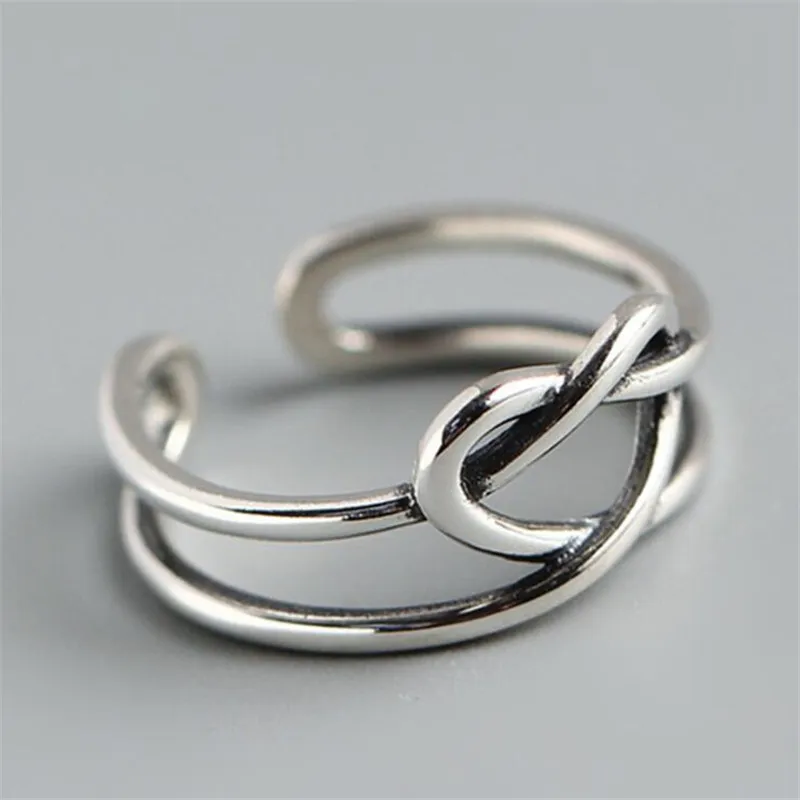 Double-layer Braided Love Personality Distressed 925 Sterling Silver Jewelry Line Heart-shaped Opening Rings TYB567