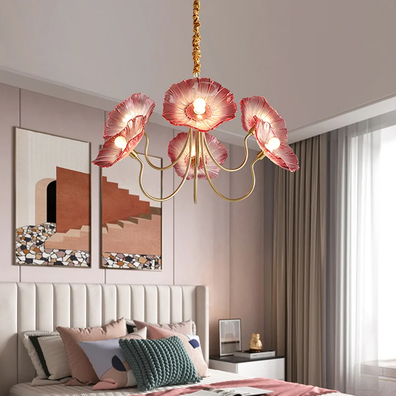 Imagem -05 - Luz de Luxo Estilo Nórdico Moderno Quarto Lâmpada Criativa Flor Personalidade Simples Sala Jantar Designer Sala Estar Lustre