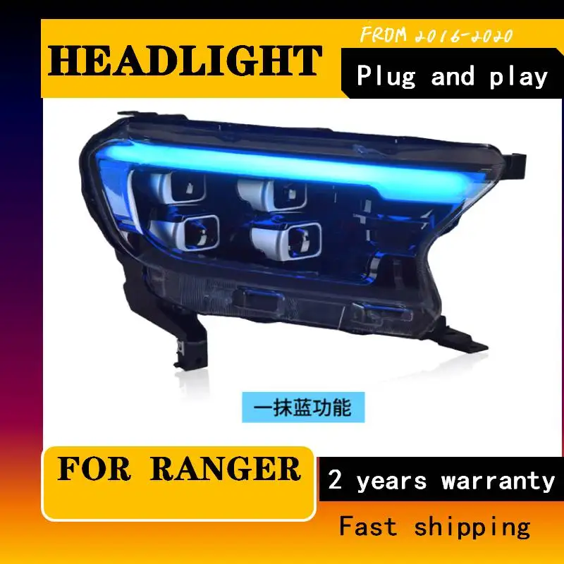 Car Stlying For Ford Ranger 2016-2020 Everest T6 FL T7 T8 Raptor 4 Projector Head Lamp LED Headlight Of Dynamic Turn Signal