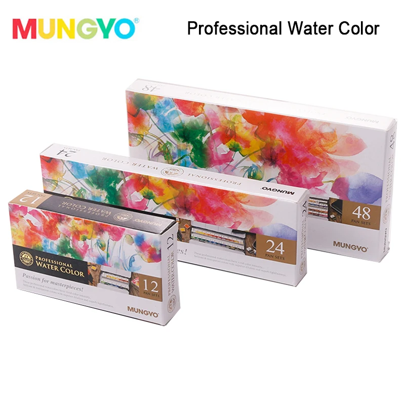 MUNGYO 12/24/48 colors Professional watercolor paints MWPH series iron packing solid pigment art drawing paint