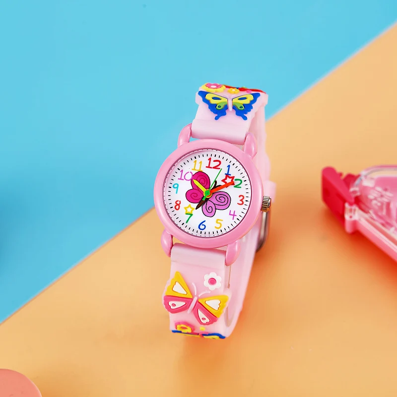 Reloj de pulsera de silicona para niños y niñas, accesorio de pulsera de cuarzo con diseño de mariposas de colores, perfecto para regalo