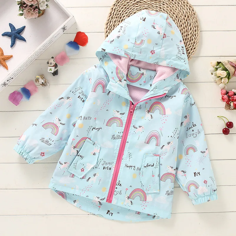 Winter Waterproof Girls\' Windbreaker Casual Cute Jacket for Girls Zipper Hoodies For Girl Kids Rainbow Christmas Children\'s Coat