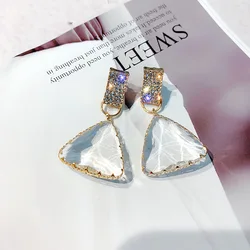 Fashion Triangle Crystal Drop Earring  Shing Heart Statement Geometric Dangle Earrings for Women New Bijoux Jewelry Gifts
