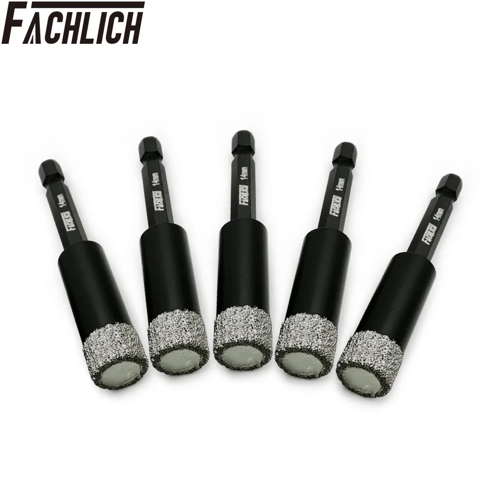 FACHLICH 5units Diameter 14mm Quick-fit Diamond Dry Drill Core Bit for Tile Ceramic Shank Drilling Hole Saw for Angle for Drill